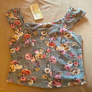 Green Crop Top with Pink and Yellow Rose’s